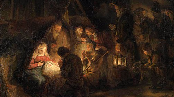 Detalle de la Adoración de los pastores de Rembrandt